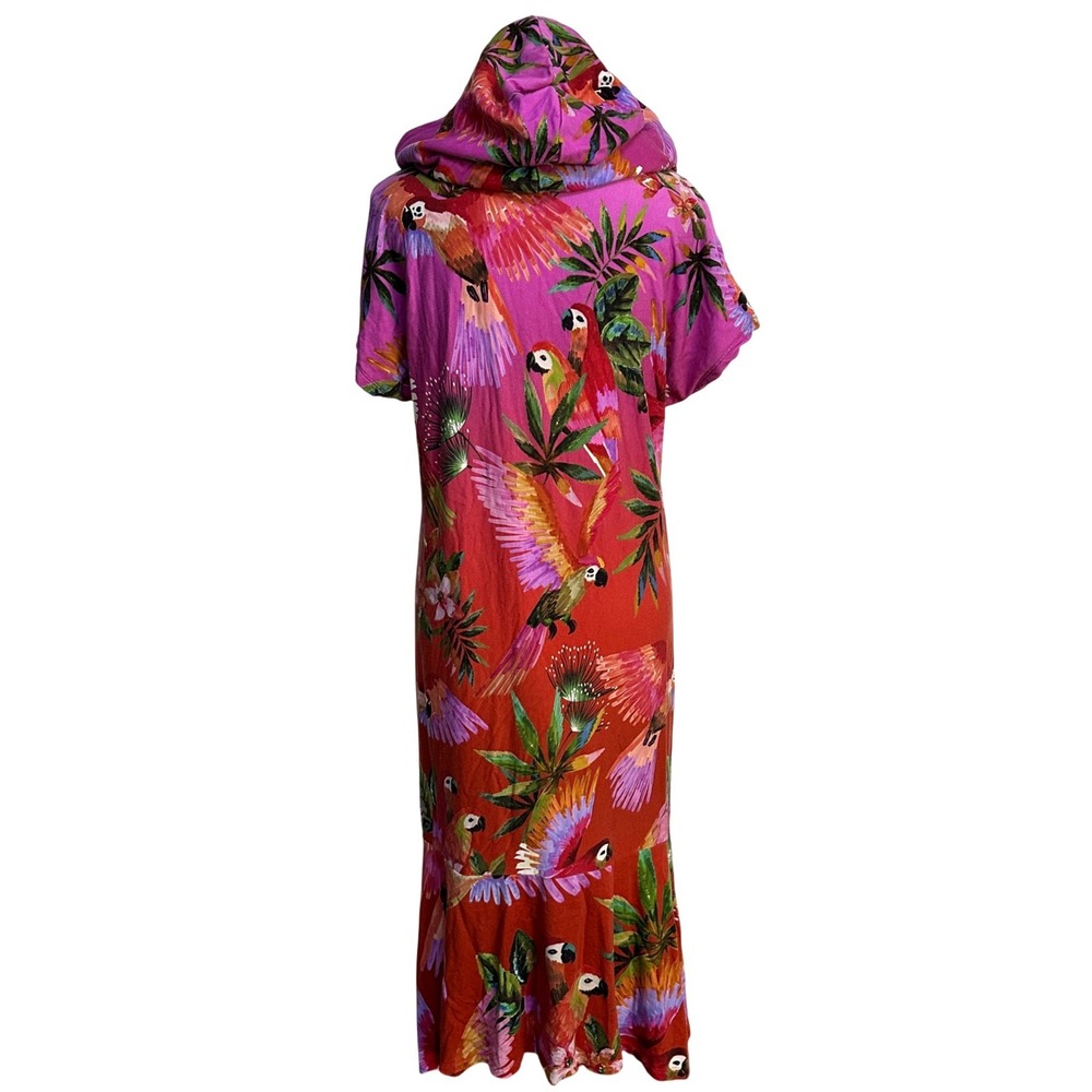 Farm Rio Hooded Sweatshirt Tunic Dress Macaw Small Tropical Boho Cozy Maximalist - Picture 3 of 10